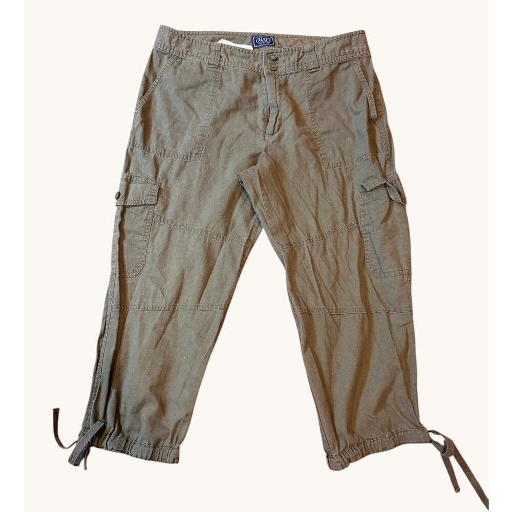 CHAPS Women's Cargo Utility Pants Size 12 Army Khaki Green Capri Cropped Vintage